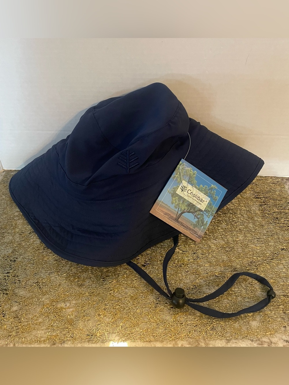 NWT Coolibar Dark Navy Wide-Brim Sun Hat with Chin Cord - Picture 5 of 7